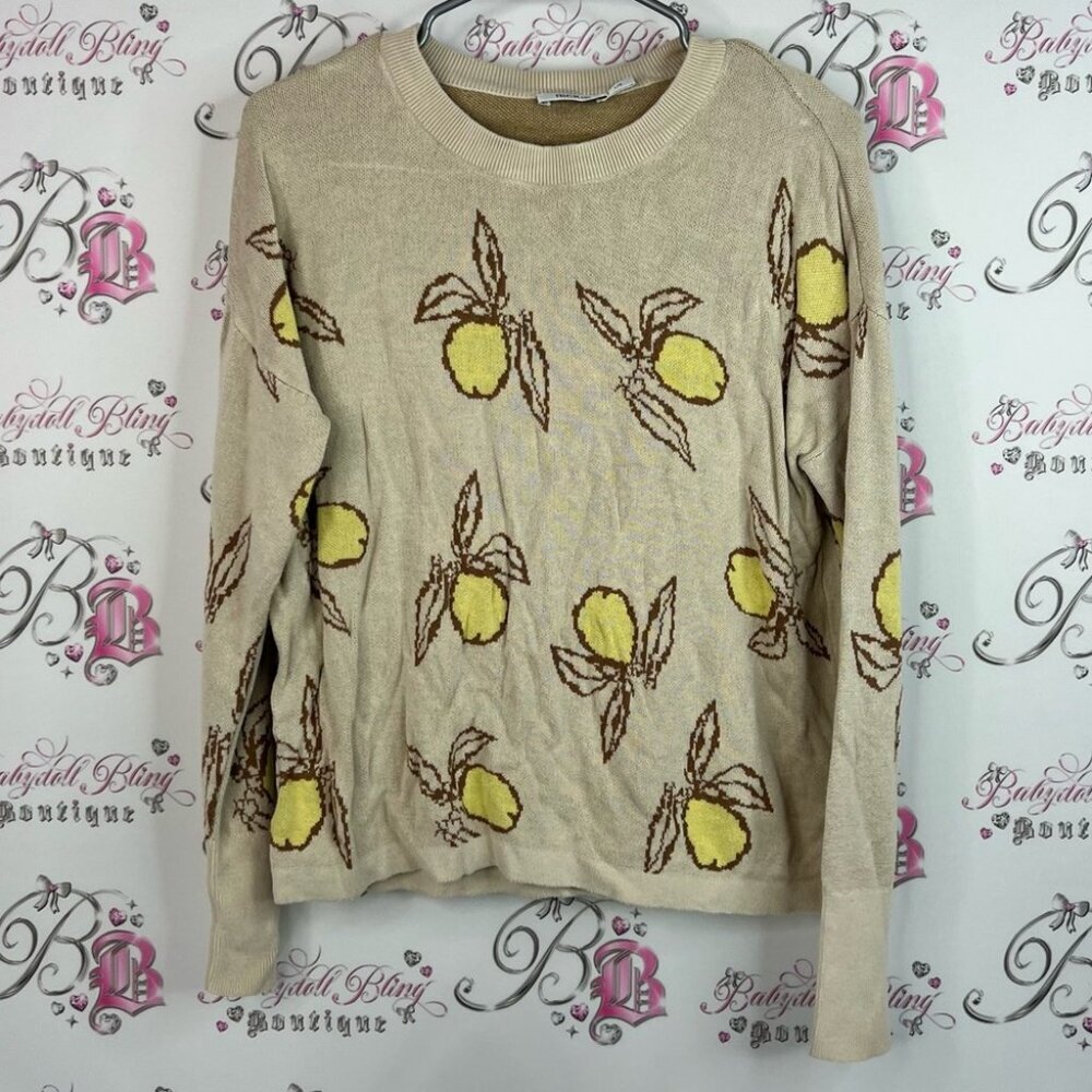 Ricki’s sweater pull over knit knitted Lemon Print Beige Sweater